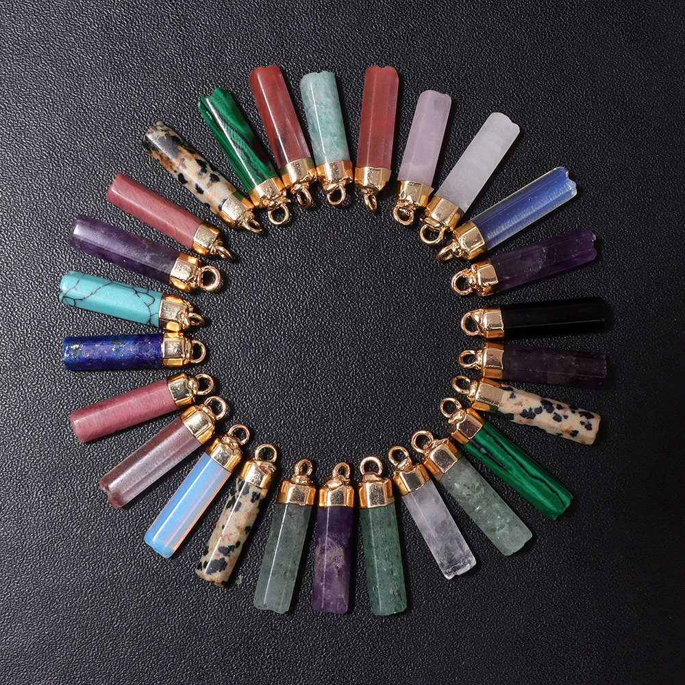 

5pcs/pack Natural Hexagonal Cylinder Pendulum Stone Pendant Amethyst Opal Dalmation Reiki Charms For Jewelry Making Necklace DIY