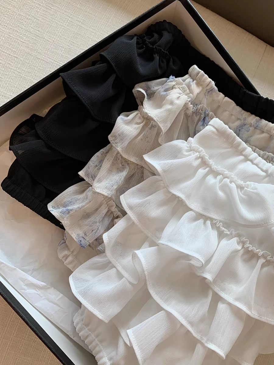 المرأة الصيف الحلو الطبقات الكشكشة Pantskirt سيدة مرونة الخصر ضئيلة قصيرة Pantskirt