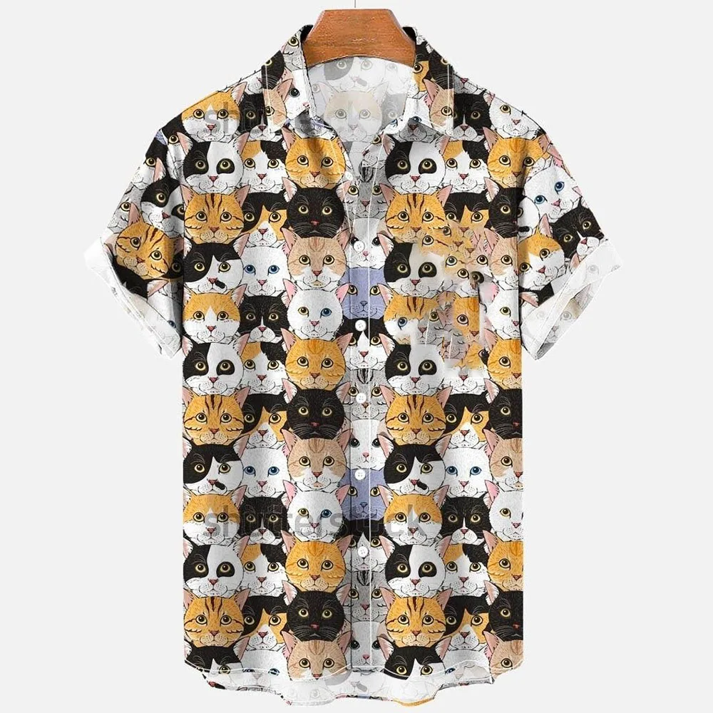 2024 Colorful Cats Retro Fashion 3d Men\'s Hawaiian Shirt Male Clothing Casual Shirts Men\'s Shirt Fashion Loose Short Sleeves 5xl