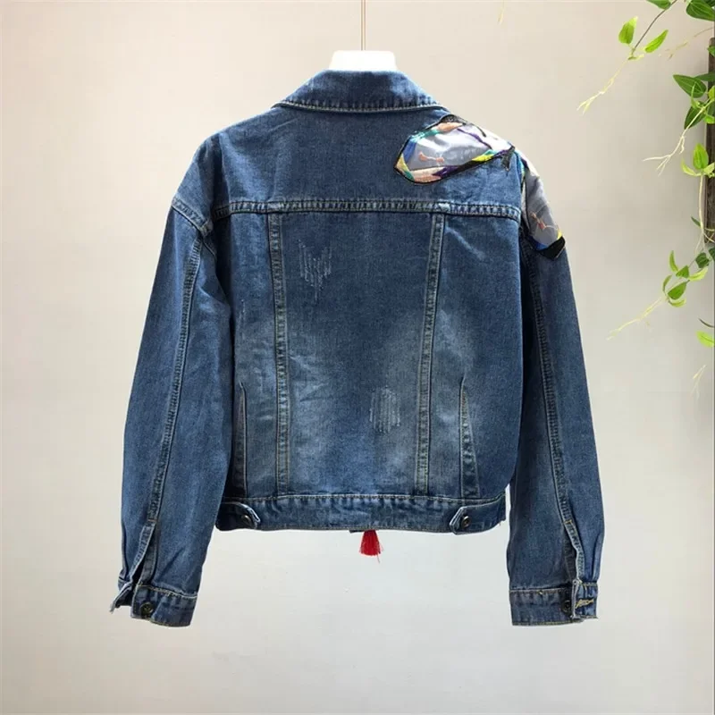 2024 Autumn Women Denim Jacket  Heavy Industry Embroidery Applique butterfly Jeans Jacket Coats Tassel Short Jacket Outerwear