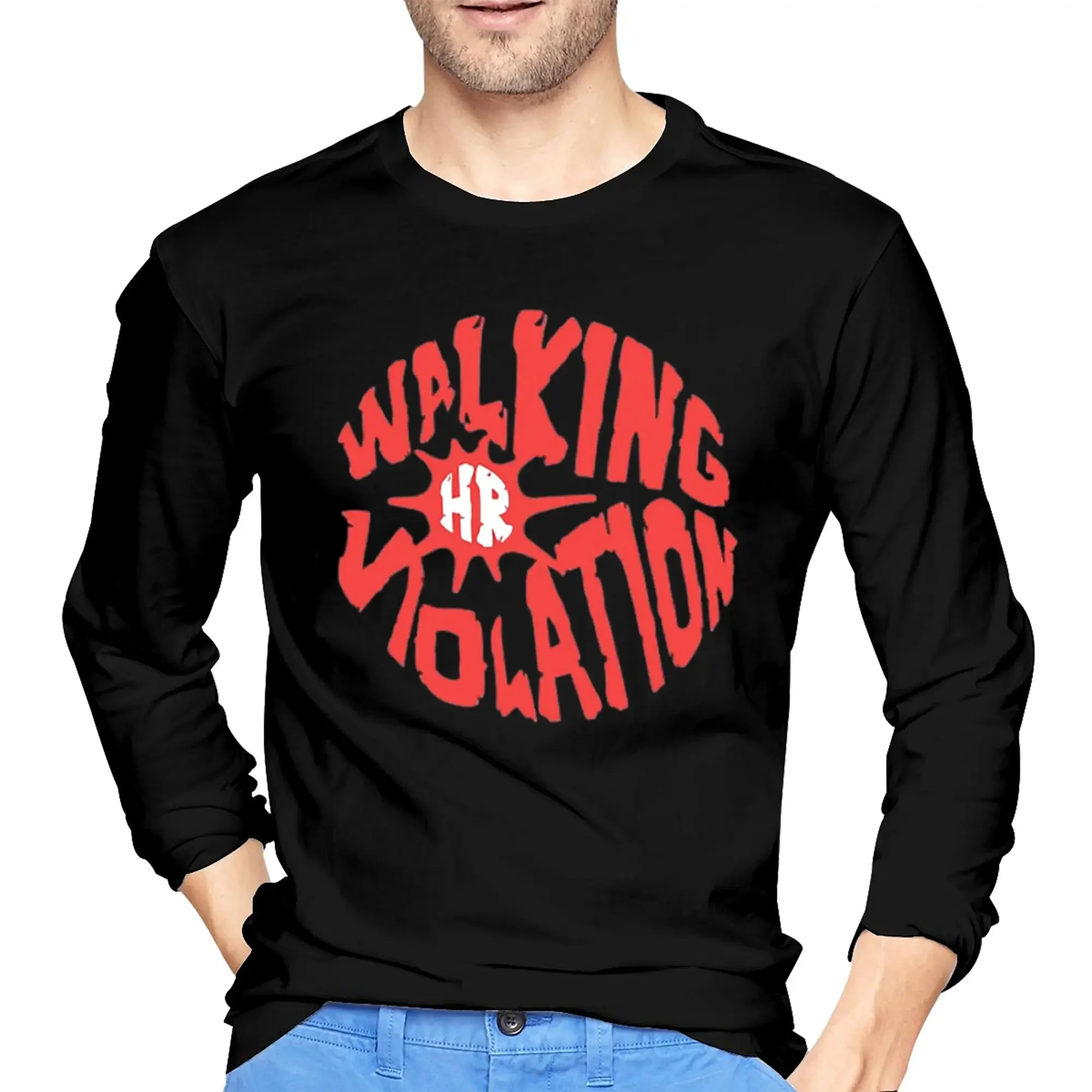 

Walking HR Violation Men's Long Sleeved T-shirt Casual Round Neck T shirts Spring and Autumn Men tops