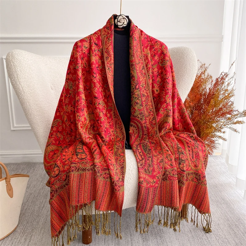 

Новые роскошные женские осенние и зимние кашемировые шарфы с принтом пейсли, теплое пончо из пашмины, модная толстая шаль, платок, шарф Bufanda