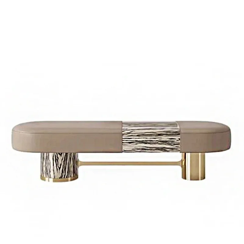 

Light luxury high-end solid wood stainless steel bedside stool Modern simple bedroom bedside bench