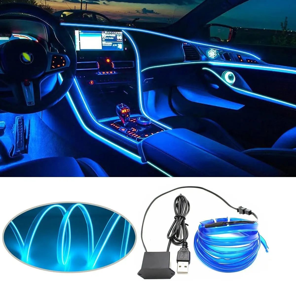 2M/3M/5M LED Dekoracja wnętrza samochodu Światło EL Okablowanie Neon Strip Dla Auto DIY Elastyczne światło otoczenia z napędem USB Lampa otoczenia