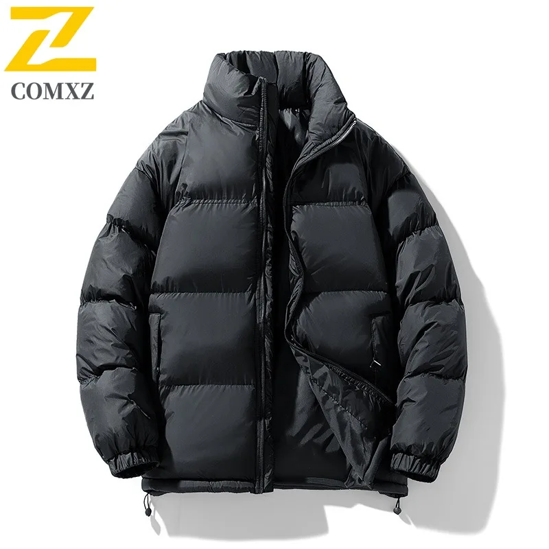 COMXZ 2025 Mens Autumn Stand Collar Jacket American Style Casual Plus Size Outdoor Sports Windproof Down Cotton Padded Coat