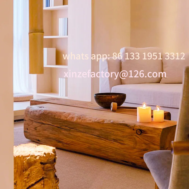 

Wabi Sanfeng B & B Rest Area Solid Wood Pier Long Stool Root Carving Log Stump Shoe Change Stool Stump TV Cabinet