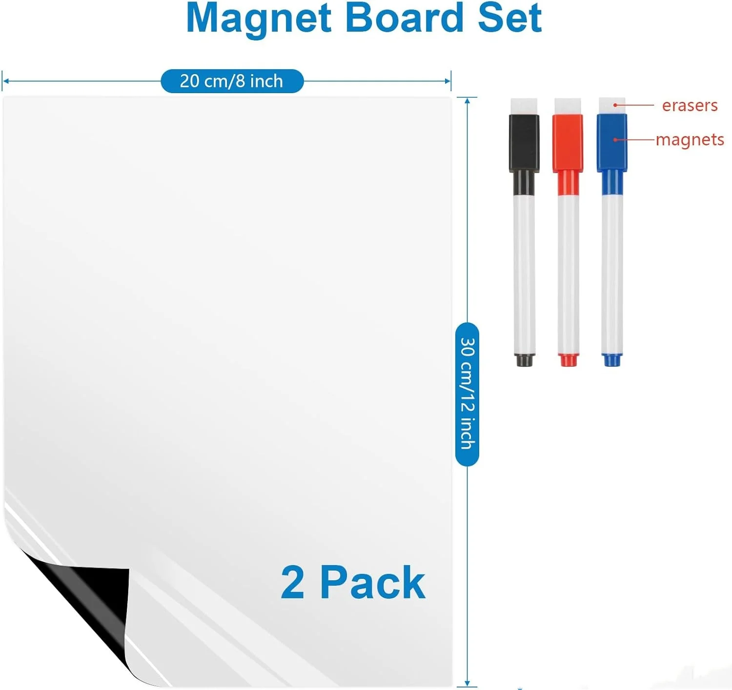 Papier blanc magnétique pour réfrigérateur, 8 "x 12", 2 paquets, petit tableau effaçable à sec, tableau blanc pour réfrigérateur de cuisine pour liste de tâches familiales, I