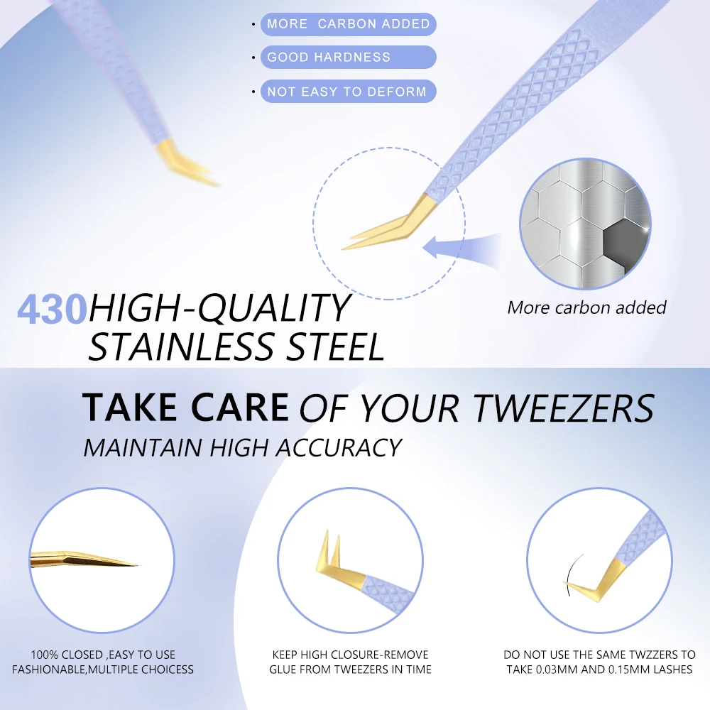 Eyelash Tweezers Extension Clip Stainless Steel Anti-Static Superhard High Precision Tweezers With Fiber Tips Makeup Tools