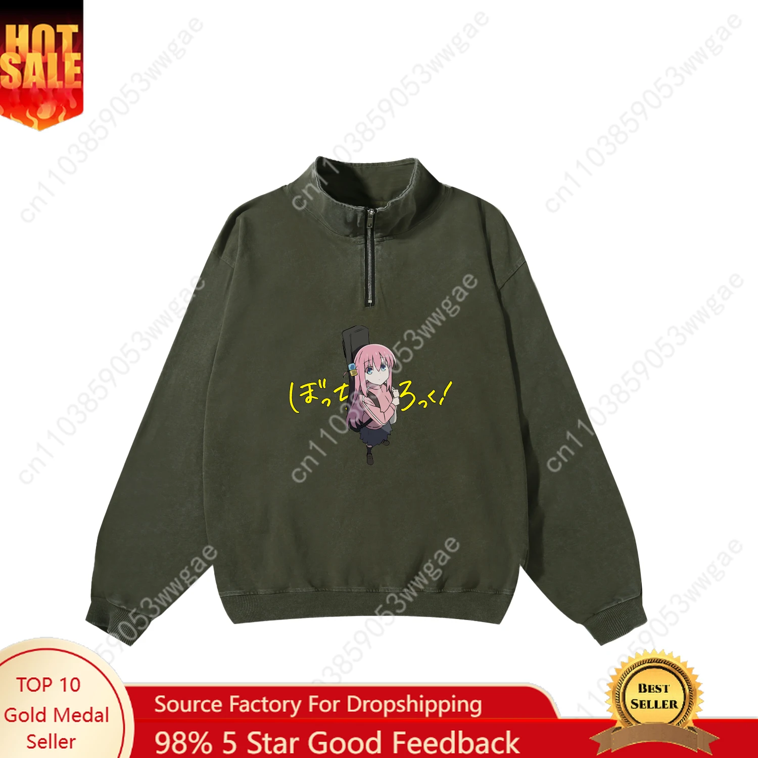 

Bocchi the Rock Retro Sweatshirt Mens Womans Vintage Pullover Half Zipper Sweatshirt Anime Customized Top Long Sleeved Tshirts
