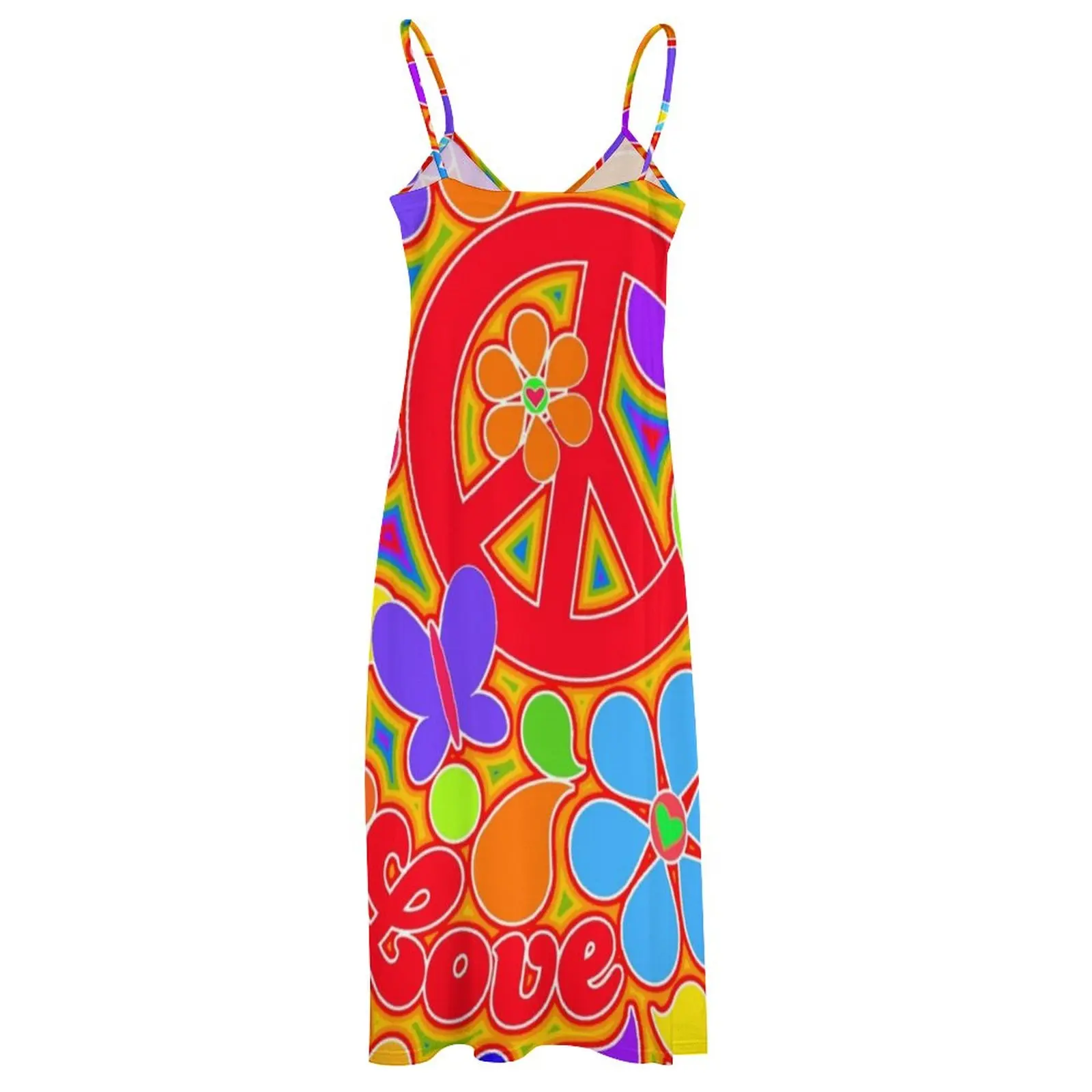 Vestido sin mangas de arte Pop de arco iris para mujer, ropa femenina colorida, paz y amor, flor de poder artístico