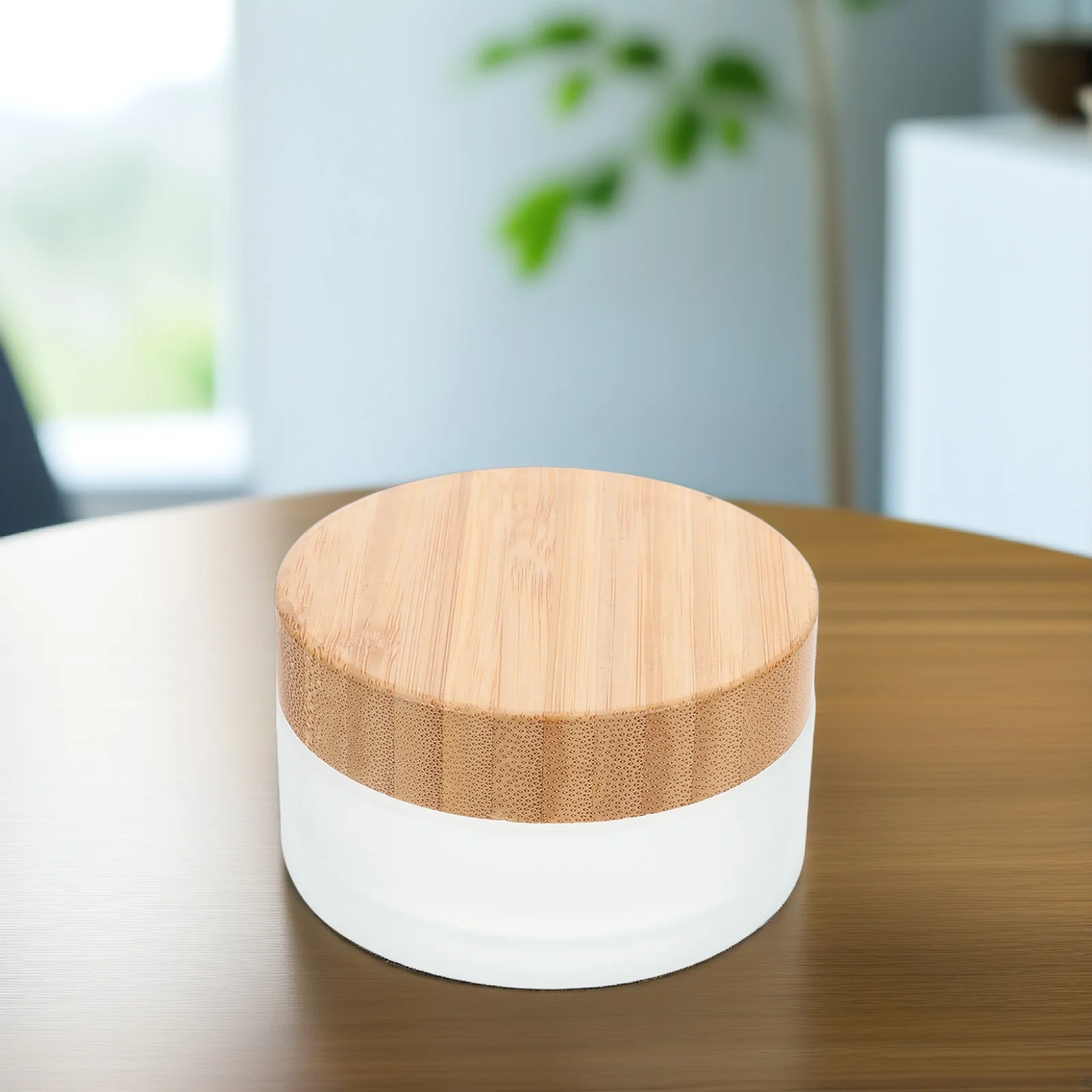 2Pcs Bamboo Lid Glass Facial Cream Jar Reusable Storage Bottle Compact Small Jars for Lip Balm Face Cream Skincare