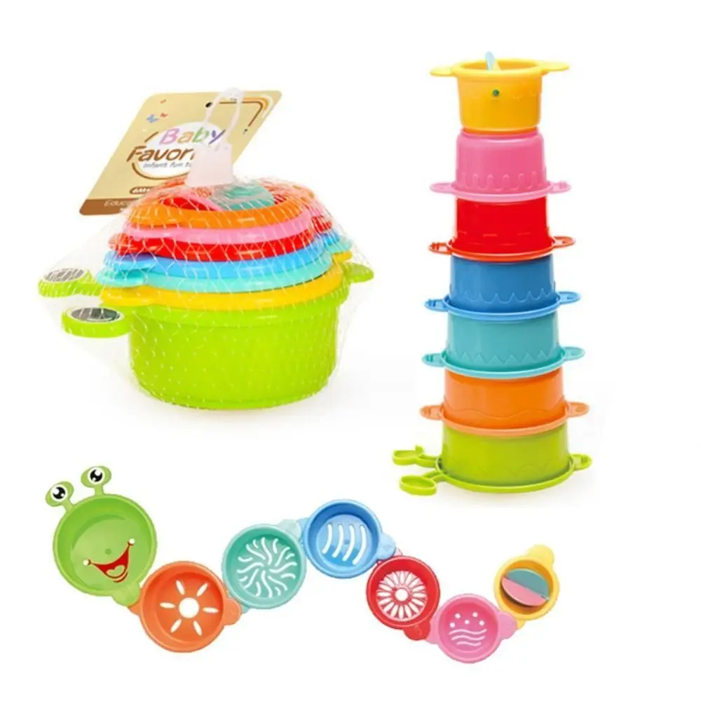 Cartoon Bear Stacking Ring Tower Early Education Montessori Stacking Nesting Circle Toy Sensory Toys Building Block Stacking Cup