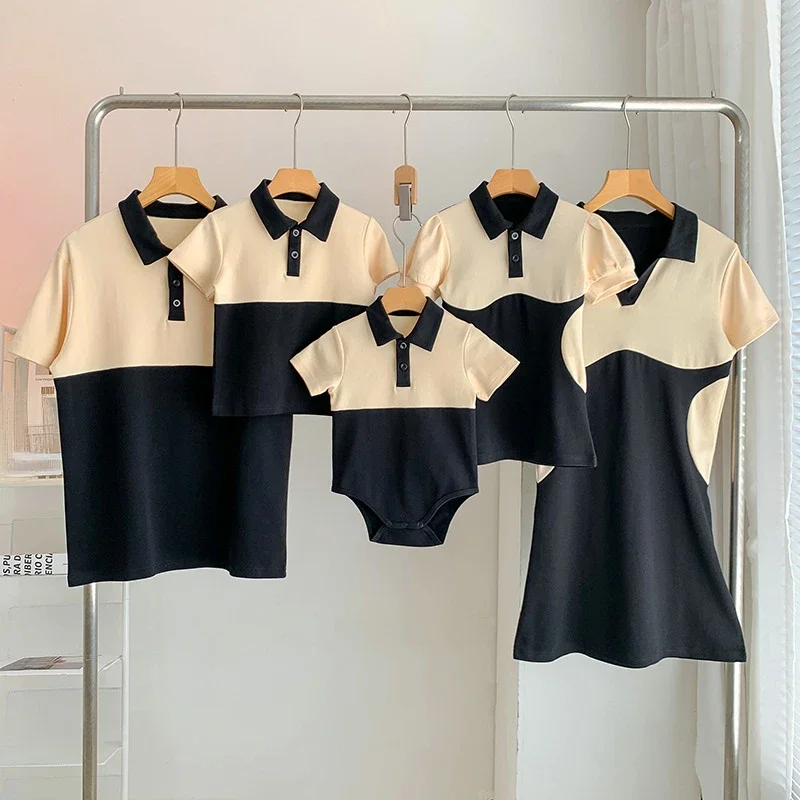 

Summer Family Matching Clothes Mother and Daughter Dresses Equal Father and Son T-shirt Baby Bodysuit 2025 Parent-child Clothing