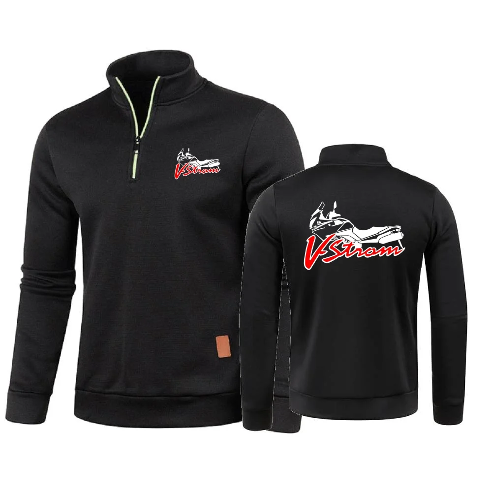 Men Pullover Sweater Half Zipper Fleece Pullover for Male Hoody  Motorcycle V-Strom DL 650 Motorsport Team Logo Suzukies Sweatsh