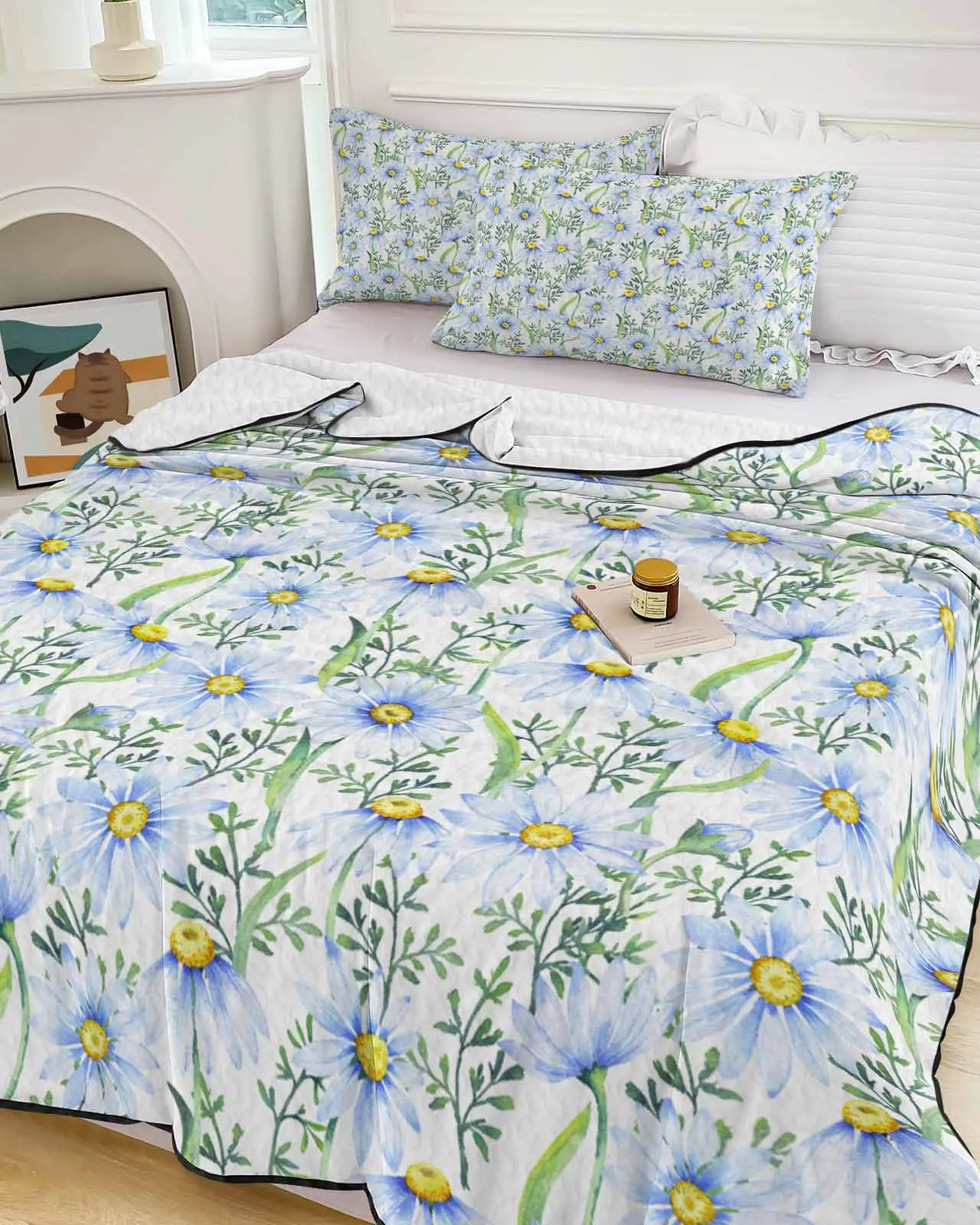 

Daisy Texture Plants Summer Cooling Quilt Air Condition Blanket Comfortable Lightweight Bedroom Thin Quilt