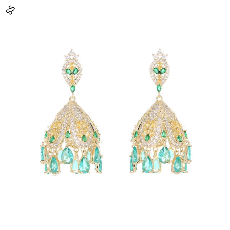 

French Court Style Exaggerated Atmosphere Heavy Handmade Earrings S925 Silver Needle Zircon Inlaid High-grade Chandelier Wind