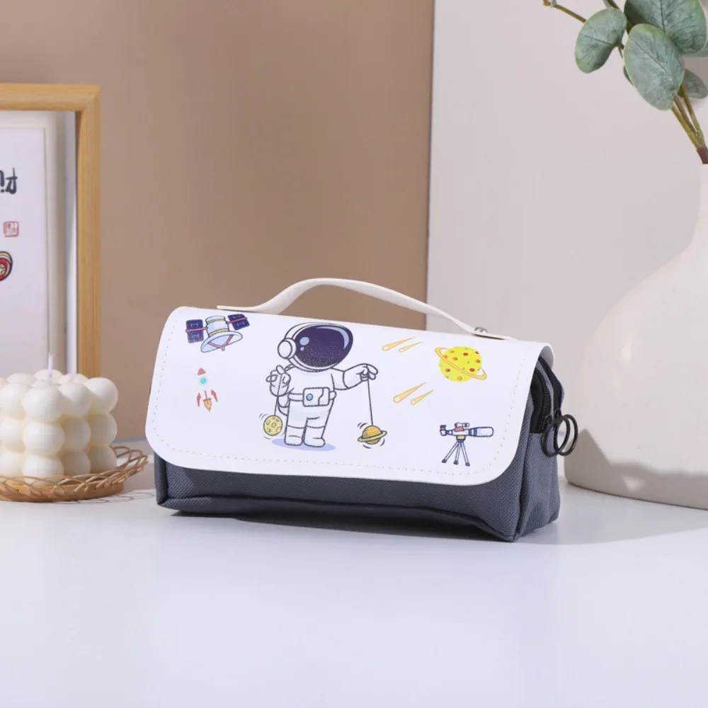High Quality PU Leather Pen Bag Astronaut Double Layer Stationery Bag Decompression Back To School Gift Pen Box Student