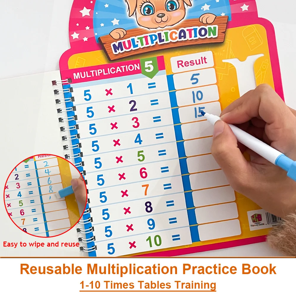 1-10 Math Multiplication Workbook for Kids Homeschool Classroom Dry-Erase Multiplication Calculation Learning Book Teaching Aids
