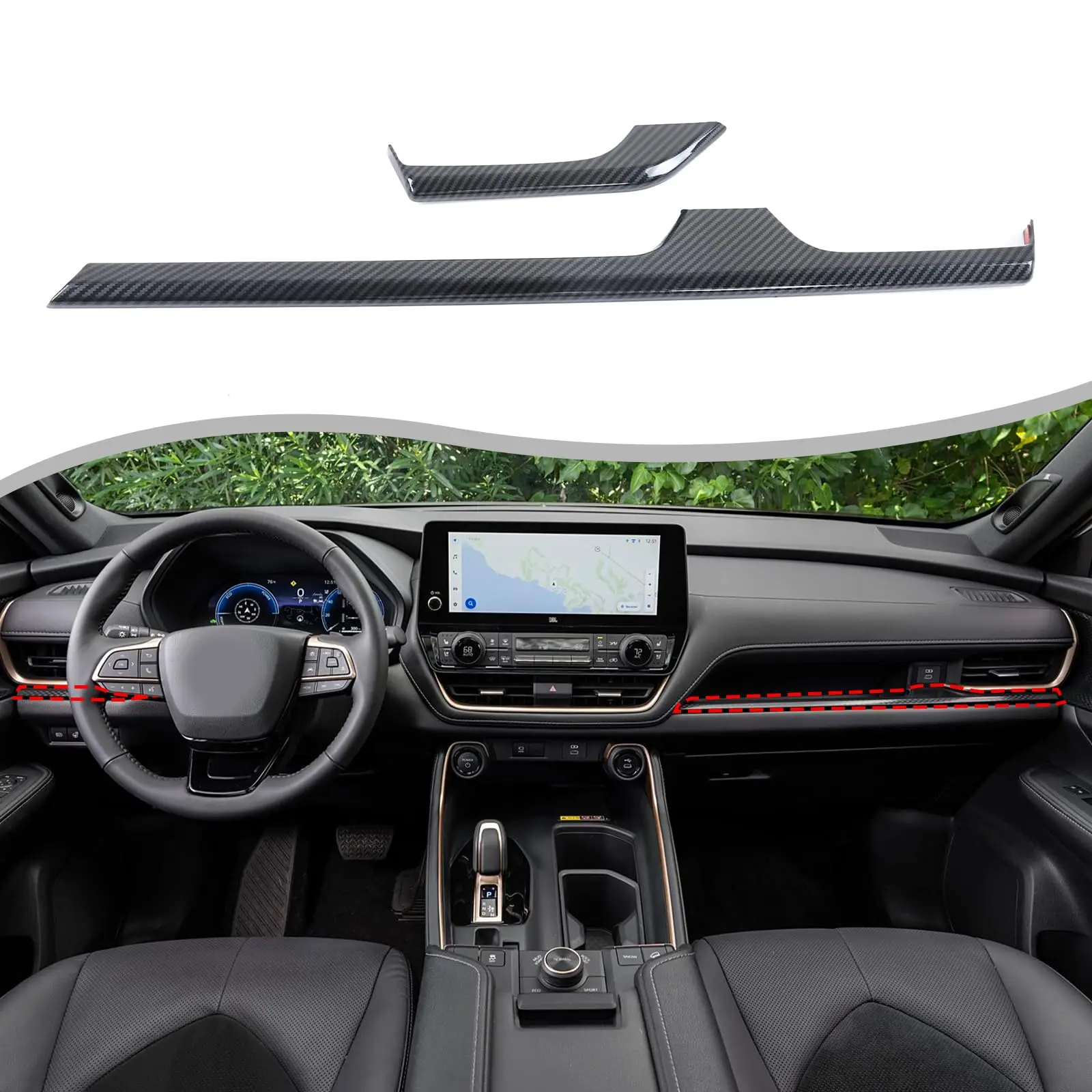 

Carbon Fiber Dashboard Trim Strips For Toyota Grand Highlander 2024-2026 Interior Decorative Panel Covers 2 Pieces ABS