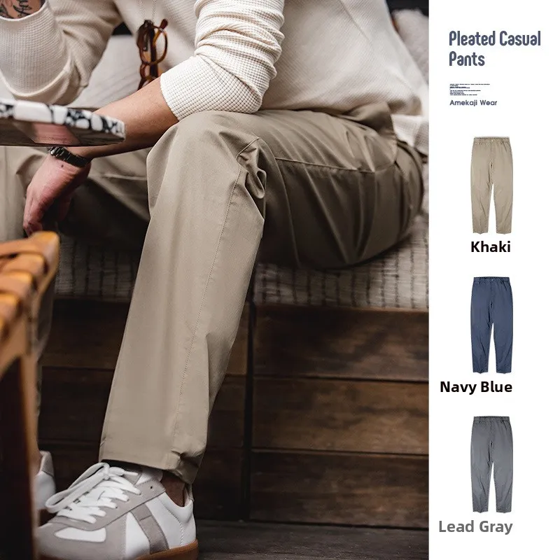 

Maden Casual Pants mid Waist Men's Wear Resistant Trousers Straight Leg Cotton Blend Spring Autumn Seasonal Wear