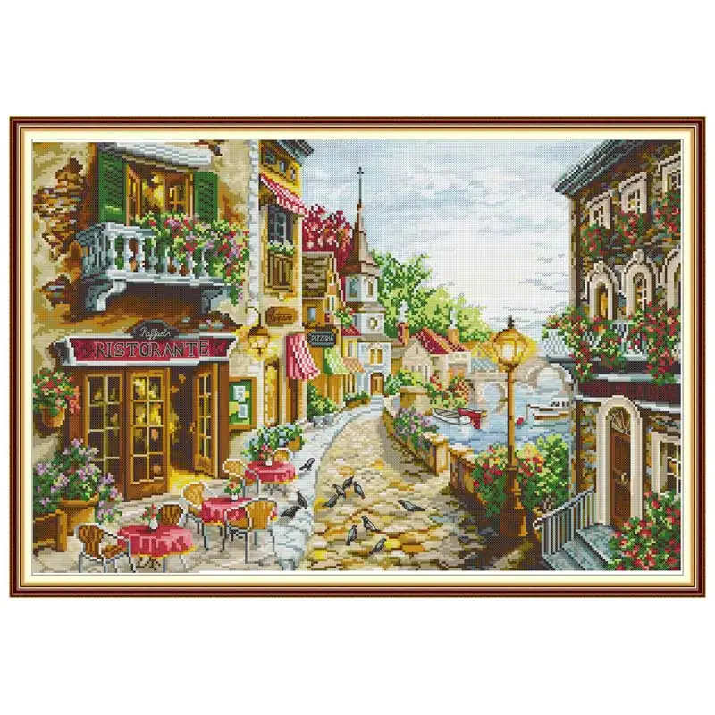 Street Side Restaurant Patterns Counted Cross Stitch Set DIY 11CT 14CT 16CT Stamped DMC Cross-stitch Kit Embroidery Needlework