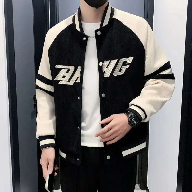 New Color Blocking Baseball Jacket Trendy Casual Men's Jacket Cool Jacket Trendy Brand Jacket