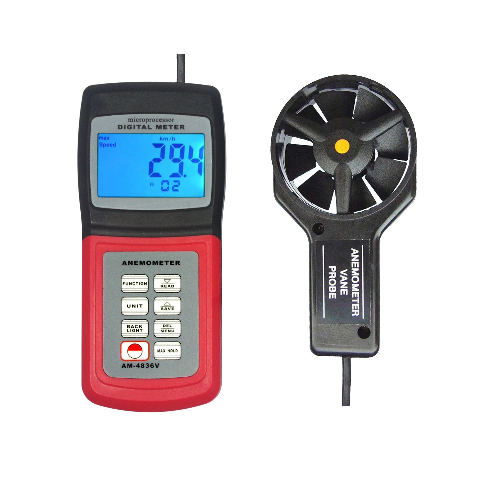 

Digital Anemometer AM-4836V ( air velocit, wind speed, temperature, etc )