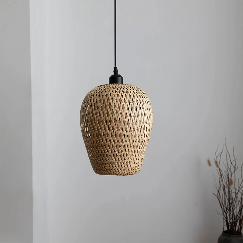 Japanese bedroom bedside Bamboo Weaving pendant lamp wabi-sabi wind Zen retro neo-Chinese dining room decor rattan hanging lamp