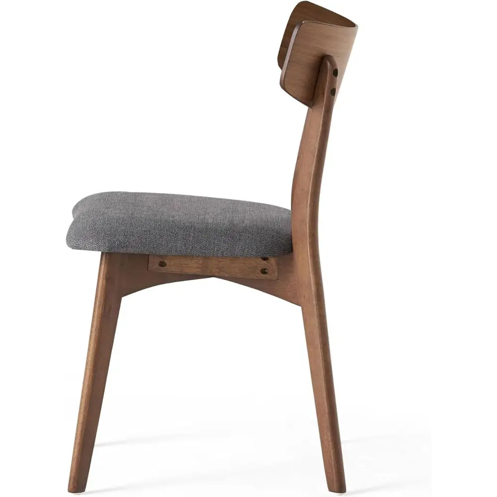 Set di 4 sedie da pranzo Modern Century con finitura noce, schienali curvi e sedili imbottiti grigi per cucina o soggiorno