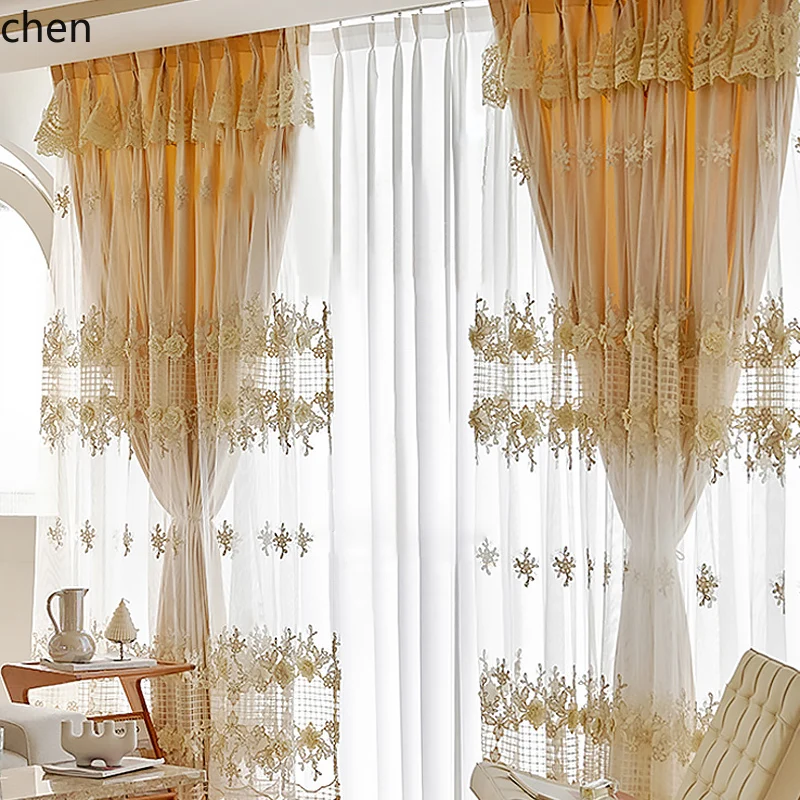 

ZML Custom Curtains High-End Feel Living Room Bedroom Vintage Fabric Embossed Embroidery