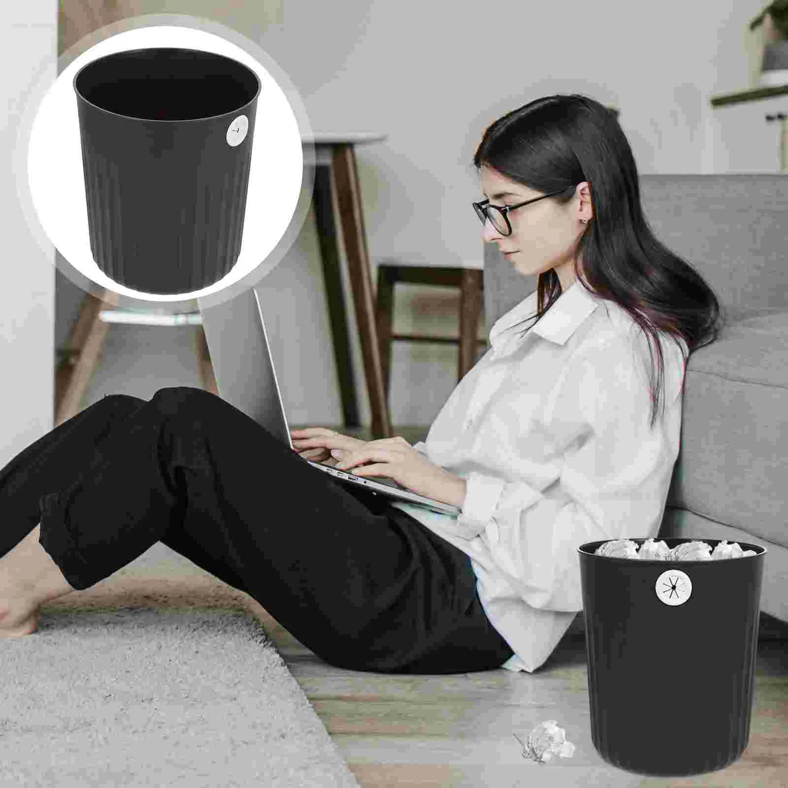 Round Trash Can Trashcan for Your Bedroom Black Toilet Bin No Cover Garbage Small Pp Waste Bins