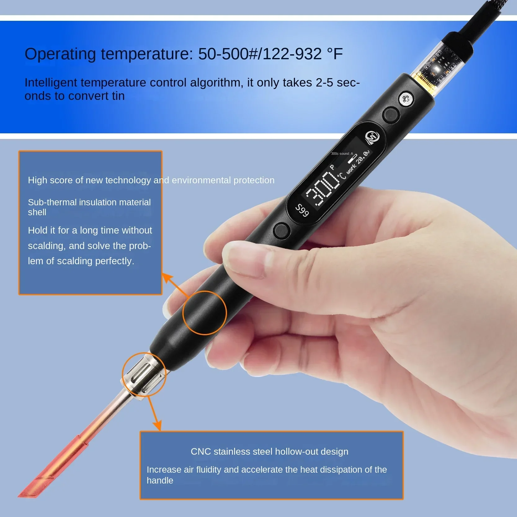 

Sequre S99 soldering iron supports PD | QC | DC | PPS power supply compatible C245 soldering iron head UAV model, high precision