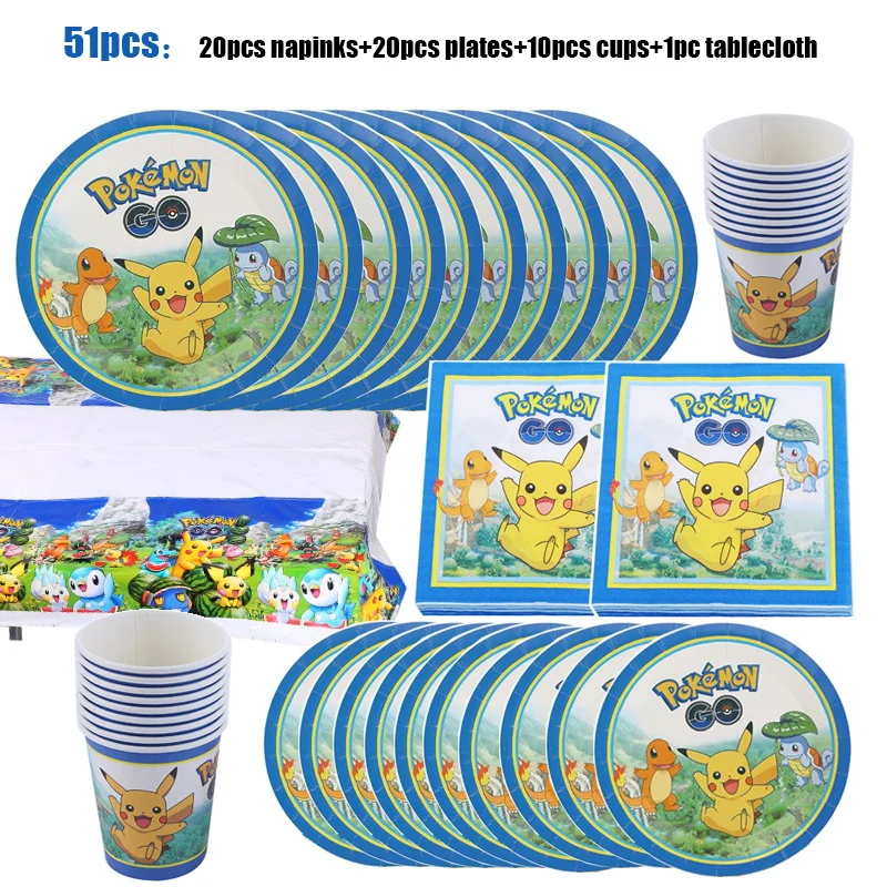 Pokemon Birthday Party Decorations Supplies Pikachu Balloons Decoration Happy Birthday Disposable Tableware Paper Party for Kids