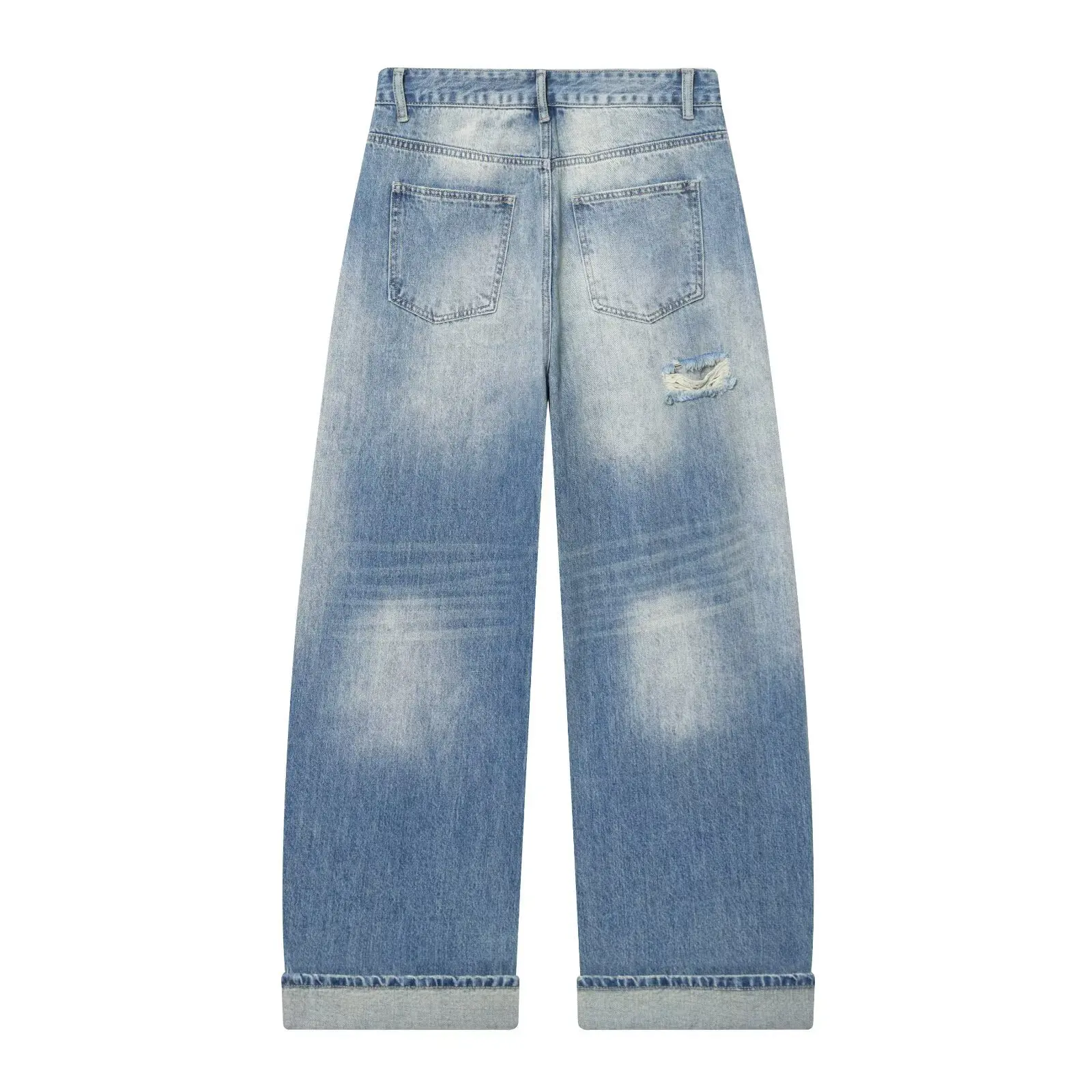 Withered 2026 Spring New European And American Wind Piercing Decorative Curled Edge Loose Jeans