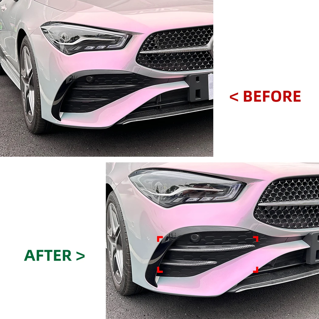 6pcs Car Front Bumper Lip Splitter Spoiler Fog Light Cover Decorative Trim For Benz CLA Class C118 X118 2023+ AMG