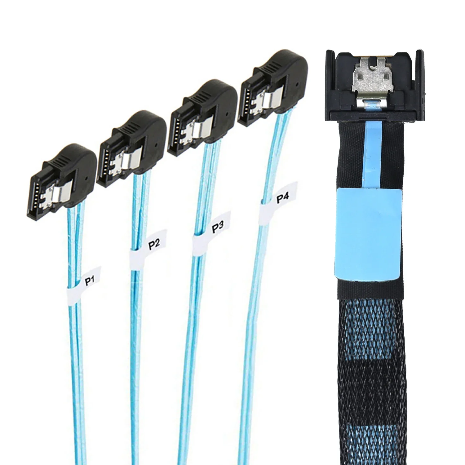 

Internal PCIE Slimline Mini SAS MCIO SFF-8654 4I 38P to 4X SATA left angle Hard Drive Cable