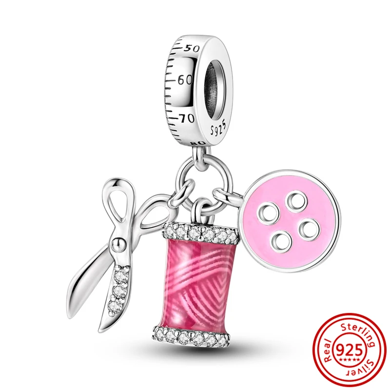 Prata Air Blower Scissors Comb, máquina de costura batedor, Rega Pot, Pá Ferramenta Pingente, Beads Fit Pandora Charms Pulseira, 925 Prata, Novo