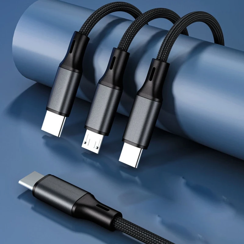 3 in 1 Multiple Charge Cord USB C to Dual USB C Micro USB Connector Fast Charging Cable for Cell Phones Tablets and More