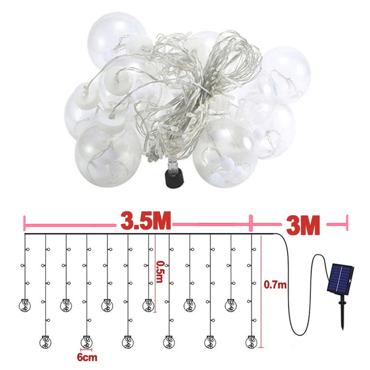 Solar String Lights Wishing Ball Outdoor LED Waterproof Curtain Lights for Garden Bedroom Wedding