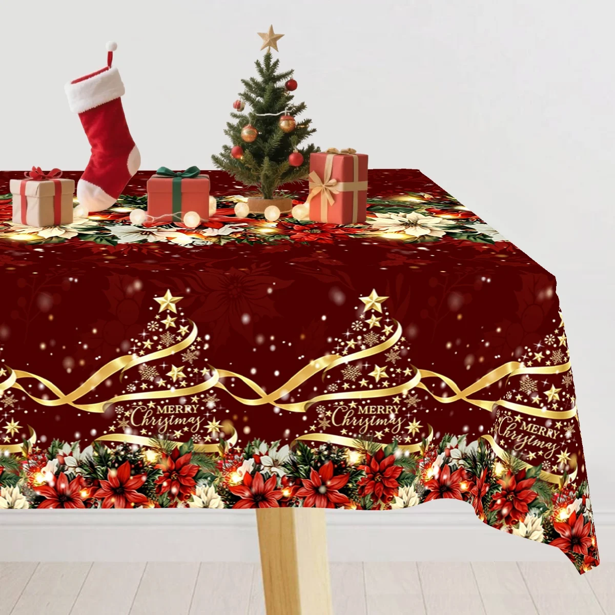 Floral Merry Christmas Table Cloth Vintage Xmas Tree Pattern Table Cover Home 2026 Navidad Party Decor 2027 Happy New Year view 6