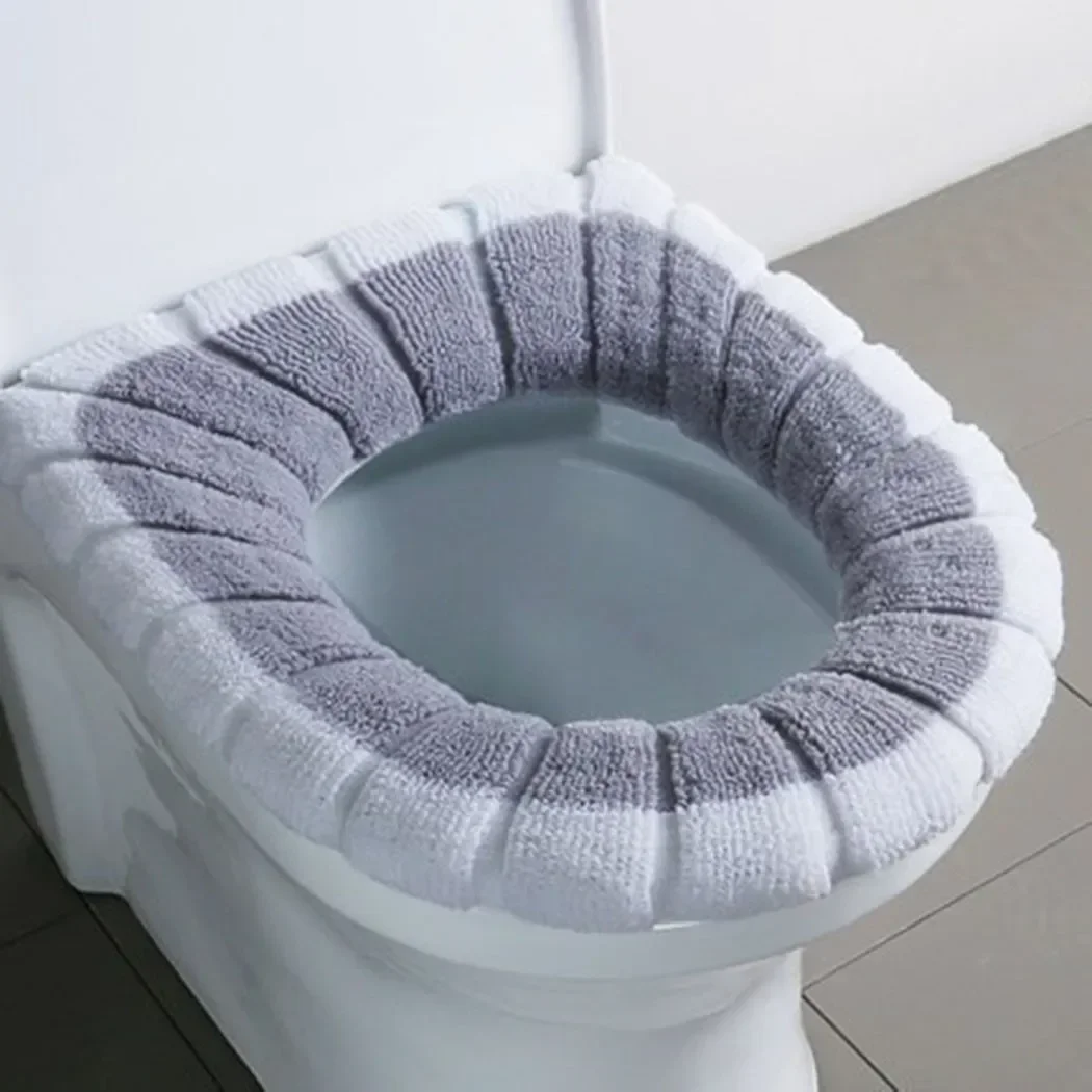 1 Pack Stitched Color Portable Knitted Toilet Mat Thickened Washable Antifreeze Toilet Cover Thickened Knitted O Type Universal