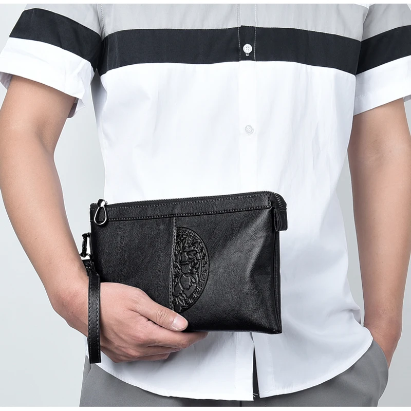 Men's Clutch Bag Handbag Vegetable Tanning Leather Long Zipper Wallet Wrist Bag Pochette Uomo 클러치 클атч мужско