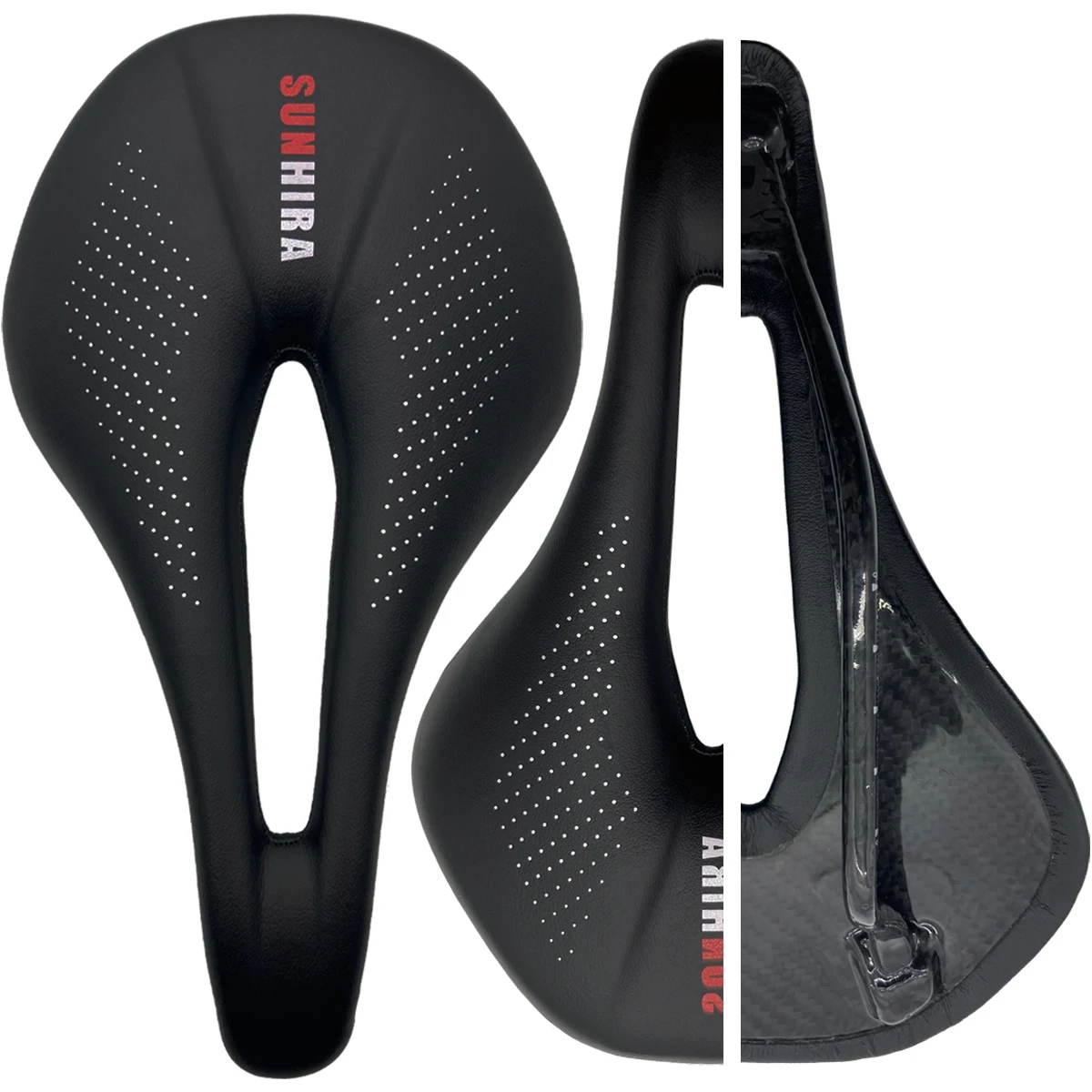 

Factory Direct Sale High Quality Bicycle Saddle Microfiber Leather Hollow Seat Saddle Cushion SUNHIRA@ SH-SZ003 Carbon Men