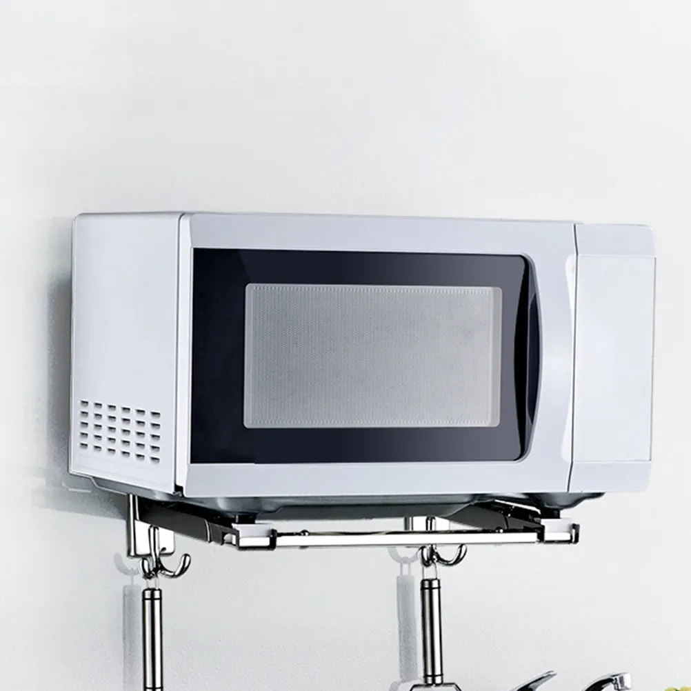 Wall-Mounted Retractable Microwave Oven Rack Kitchen Foldable Shelf Bracket Organizer for Efficient Space Utilization