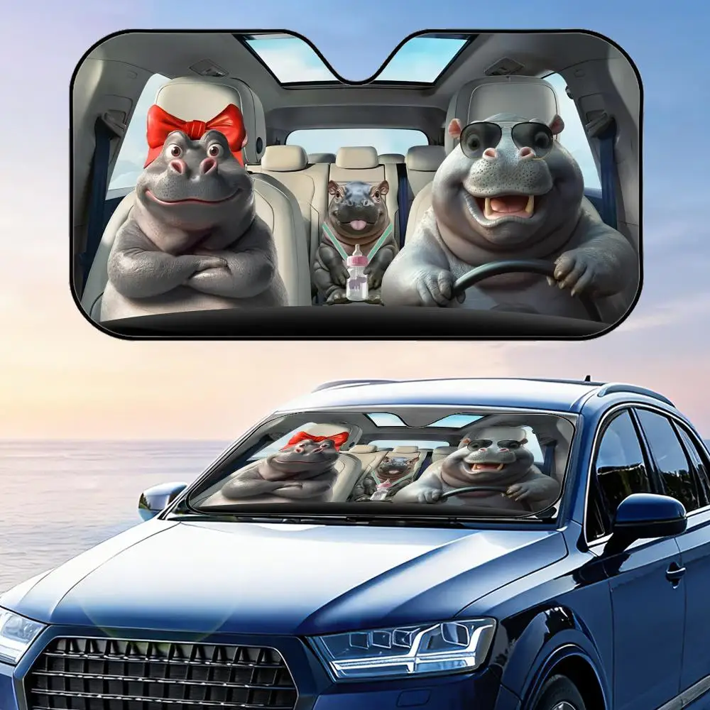 

Забавный солнцезащитный козырек в виде бегемота, многоразовый, из алюминиевой фольги, для защиты от УФ-излучения и теплоизоляции, накладка на лобовое стекло