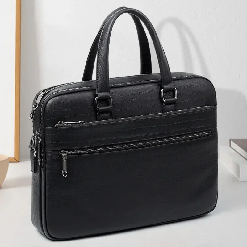 Business Handbag Fashion Casual Large Capacity Men's Trendy High-end Feel Messenger Bag Men Leather Top Layer Cowhide Briefcase