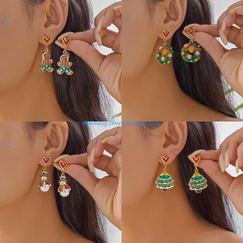 

573B Christmas Theme Elegant Pendant Earrings Cartoon Ear Drop Alloy Texture Ear Jewelry Suitable for Stylish Outfits