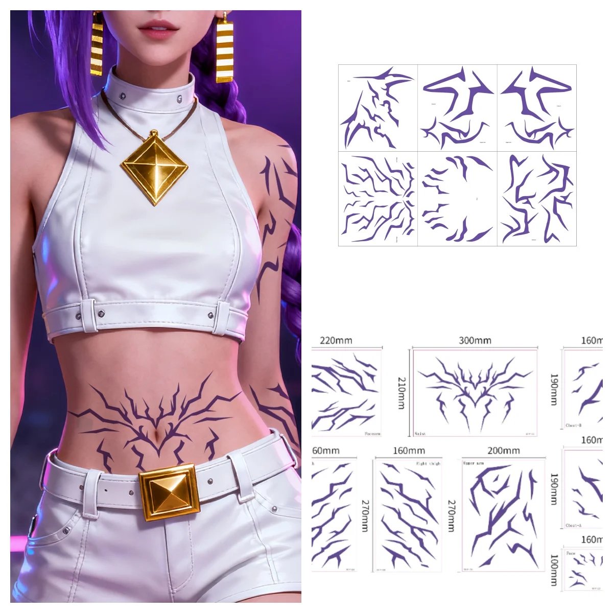 8 قطعة فستان بتصميم حالم رومي الوشم ملصق تأثيري للنساء الوشم المؤقت شيطان هنتر من KPop زي اكسسوارات تجهيزات حفلة الهالوين