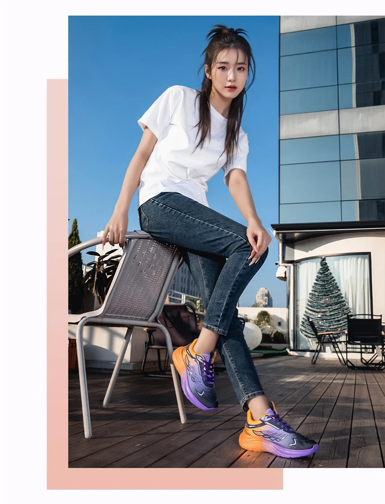 New Purple Orange Gradient Mesh Running Shoes for Men & Women, Lightweight Breathable Athletic Sneakers