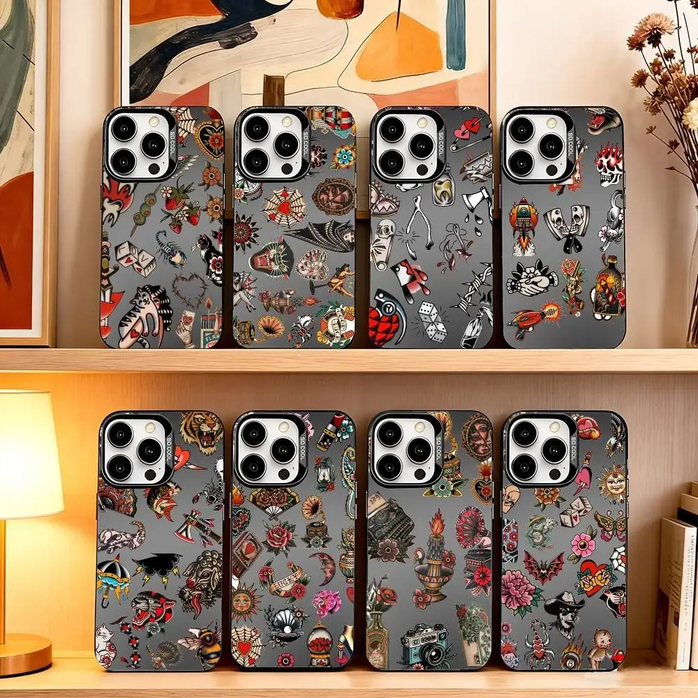 

O-Old traditional Phone Case For iPhone 17,16,15,14,13,12,11 Plus,Pro Max,XS,Colorful Silver Black Cover